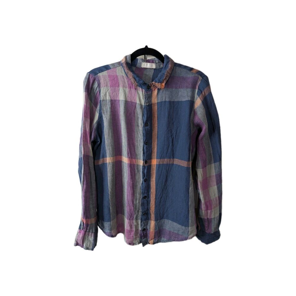 CP Shades Plaid Linen Button Down S Preppy Coastal Classic